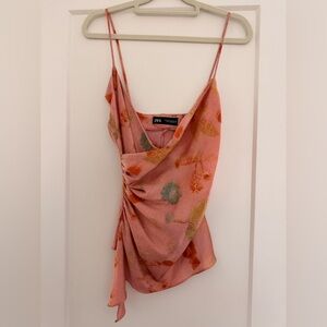 Zara Coral Floral Silky Camisole Top